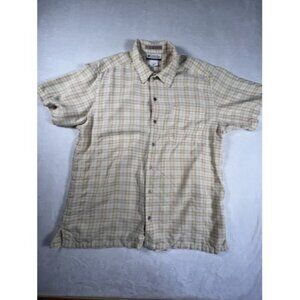 Columbia Shirt Mens L Pale Yellow Plaid Camp Shirt